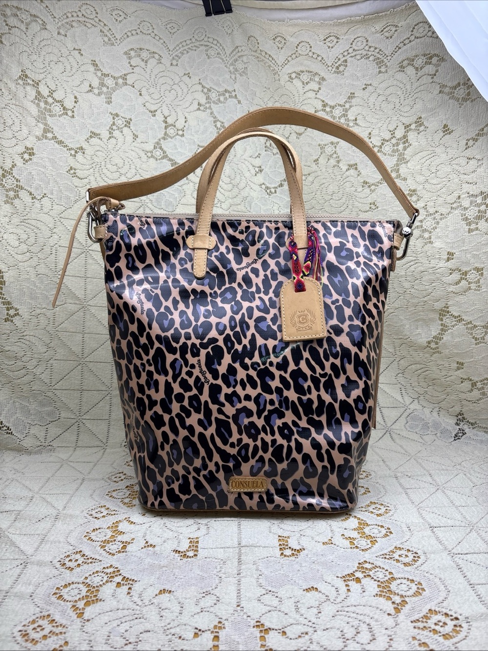 Consuela Blue Jag Sling Shoulder Bag Leopard Print